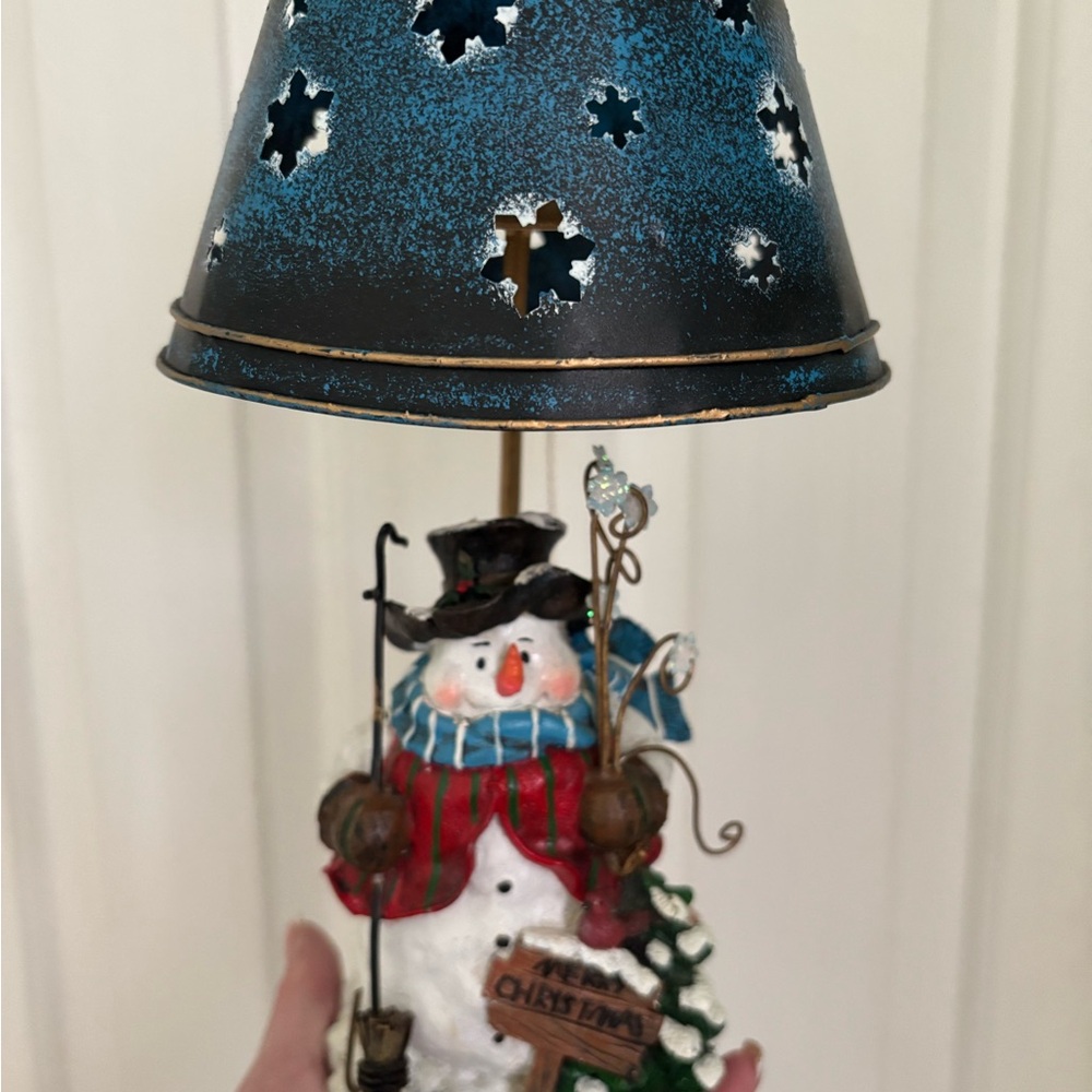 Holiday Snowman Lantern Table Lamp - Blue & White